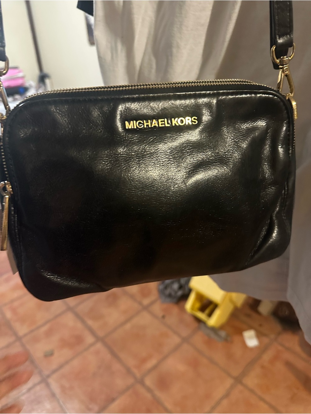 Michael Kors Black Leather  Crossbody with Gold Hardware